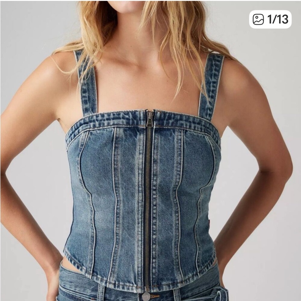 Levi's Blue Denim Sculpted Bustier Zip
Up Tank Top Small